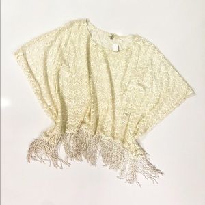 Ya Los Angeles cream lace tassel coverup